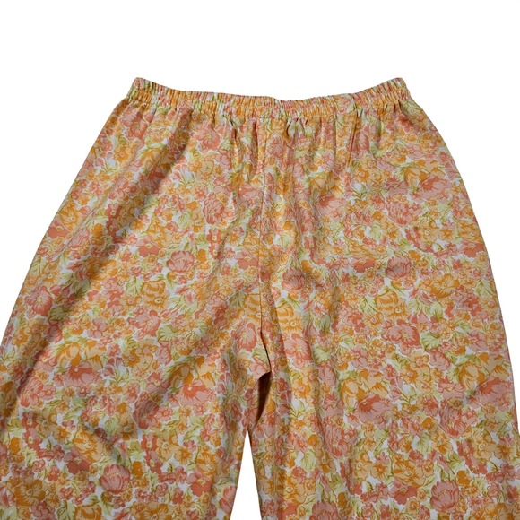 Vintage 70s Floral Matching Set 2 Pc Button Up Wide Leg Pants Orange Peach XS - Picture 5 of 13